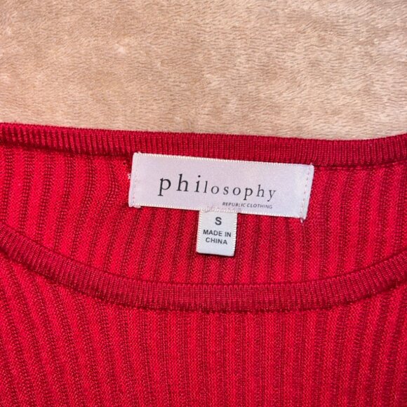 Philosophy Women Small Red‎ Stripe Rayon Knit Round Neck Long Sleeve Sweater (R) - Picture 4 of 7